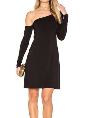 Bailey 44 Black Asymmetrical One-Shoulder Long Sleeve Dress Stretch Knit LBD Med